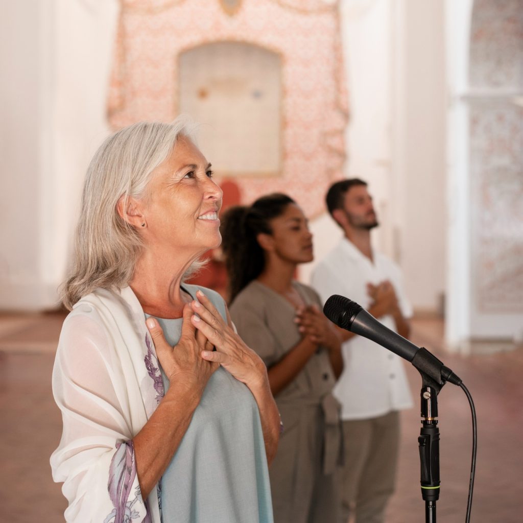 People in worship in church